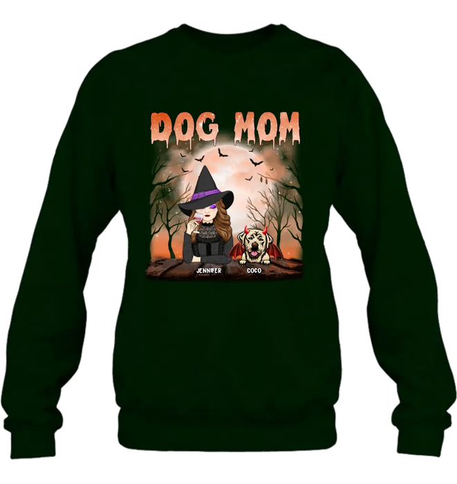 Personalized Dog Mom T-Shirt/Long Sleeve/Sweatshirt/Hoodie - Halloween Gift Idea For Witch/Dog Lover - Up to 6 Dogs