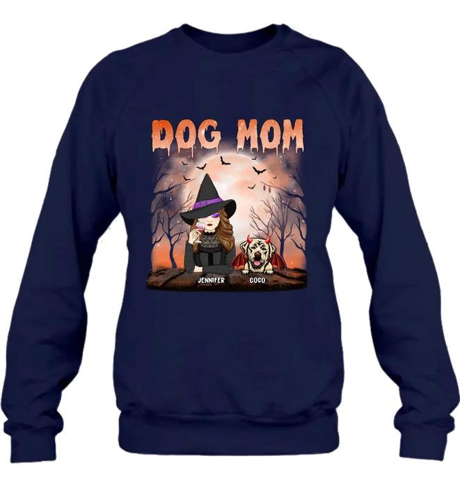 Personalized Dog Mom T-Shirt/Long Sleeve/Sweatshirt/Hoodie - Halloween Gift Idea For Witch/Dog Lover - Up to 6 Dogs