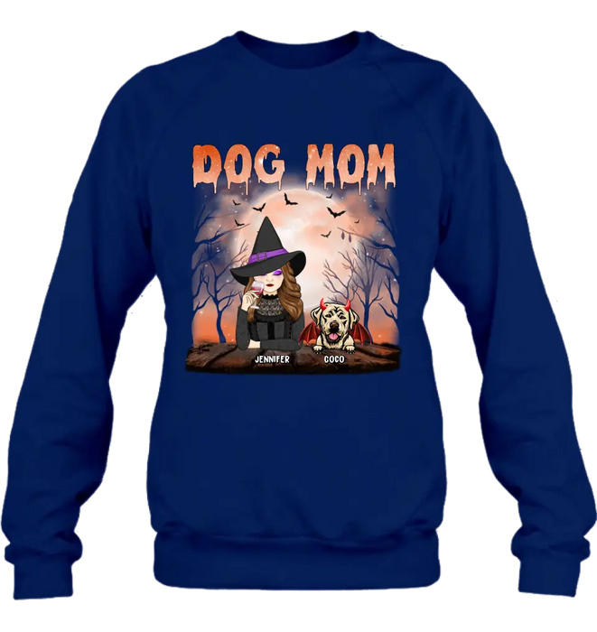 Personalized Dog Mom T-Shirt/Long Sleeve/Sweatshirt/Hoodie - Halloween Gift Idea For Witch/Dog Lover - Up to 6 Dogs