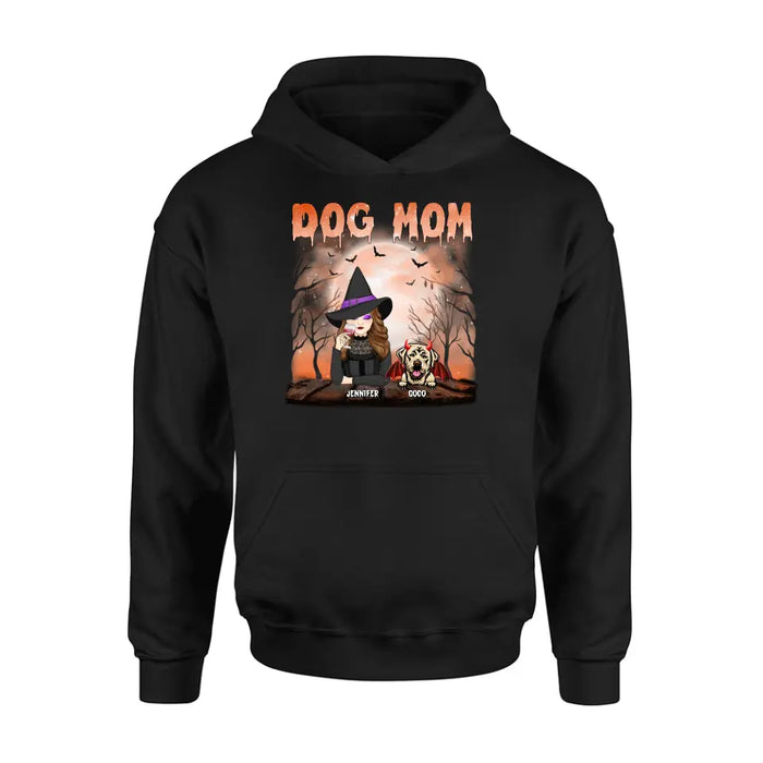Personalized Dog Mom T-Shirt/Long Sleeve/Sweatshirt/Hoodie - Halloween Gift Idea For Witch/Dog Lover - Up to 6 Dogs
