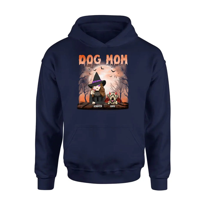 Personalized Dog Mom T-Shirt/Long Sleeve/Sweatshirt/Hoodie - Halloween Gift Idea For Witch/Dog Lover - Up to 6 Dogs