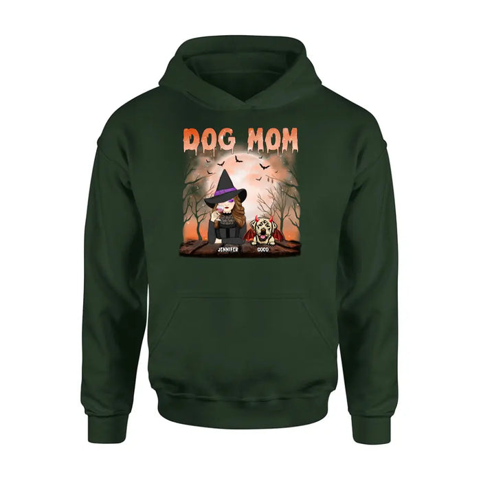 Personalized Dog Mom T-Shirt/Long Sleeve/Sweatshirt/Hoodie - Halloween Gift Idea For Witch/Dog Lover - Up to 6 Dogs