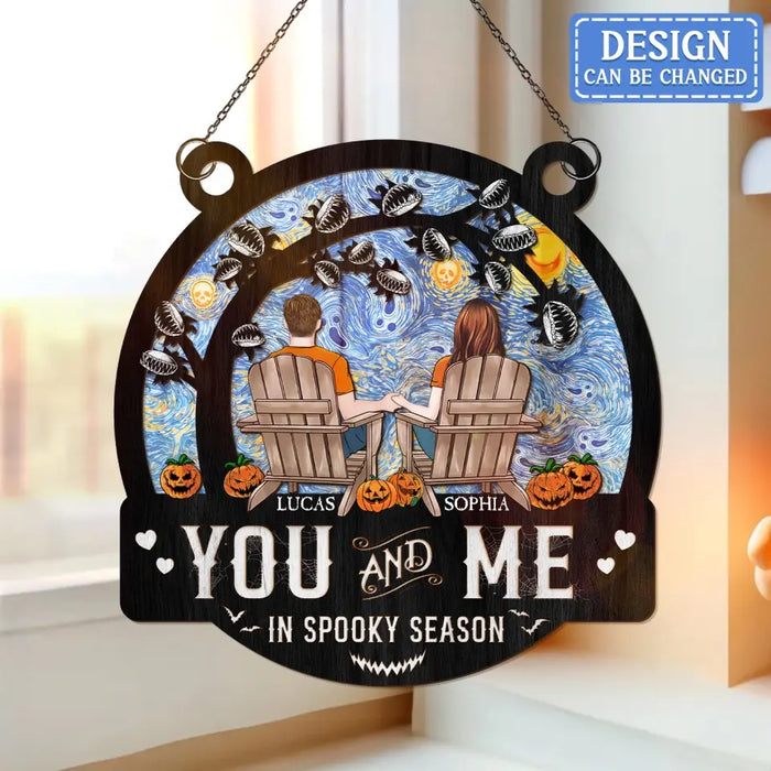 Personalized Couple Halloween Hanging Suncatcher Ornament - Gift Idea For Couple - You And Me In Spooky Season