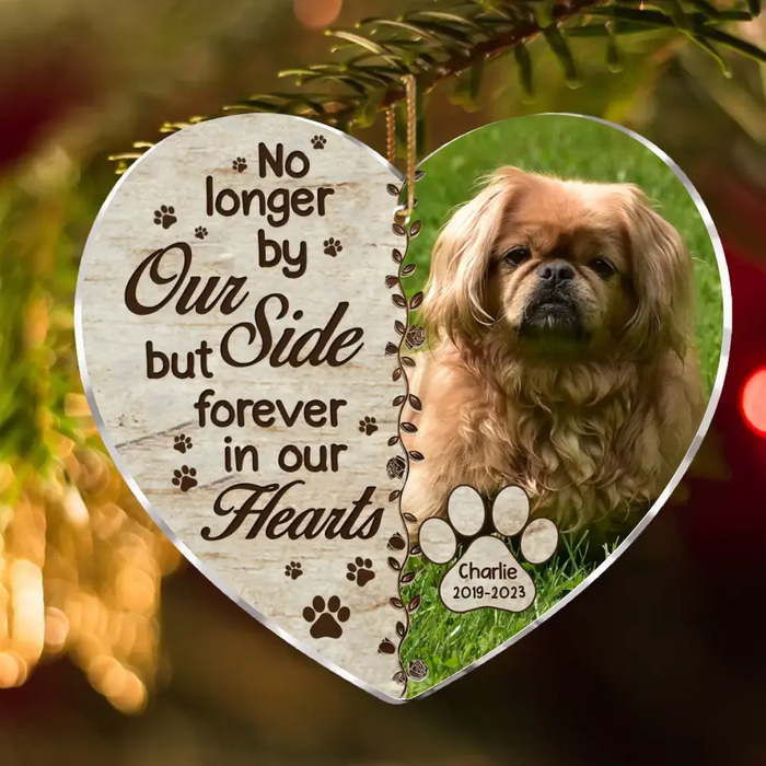 Personalized Memorial Dog Heart Shaped Acrylic Ornament - Christmas Gift, Sympathy Gift For Pet Owners, Pet Lovers - Upload Photo - No Longer By Our Side But Forever in Our Hearts