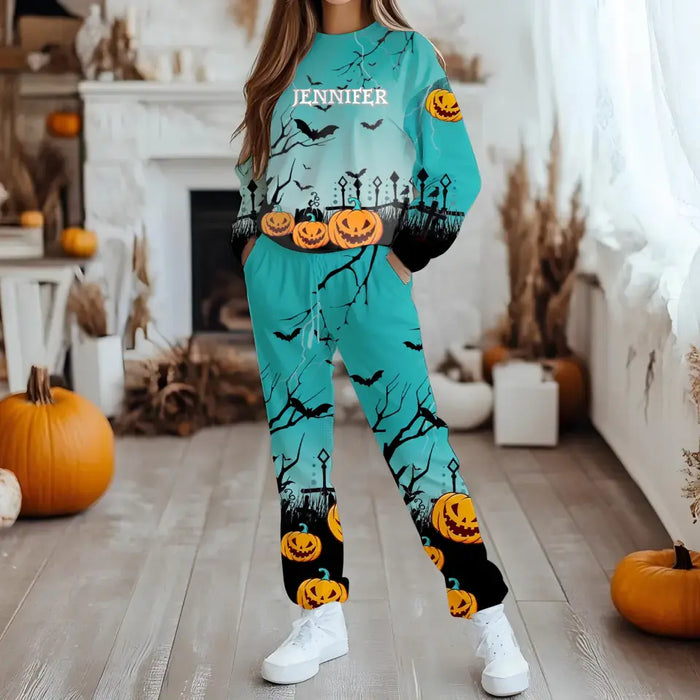 Personalized Halloween AOP Women's Pajamas - Halloween Gift Idea - Custom Name
