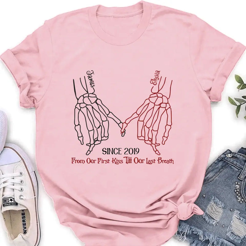 Personalized Couple Halloween T-shirt/Long Sleeve/Sweatshirt/Hoodie - Gift Idea For Couple - From Our First Kiss Till Our Last Breath