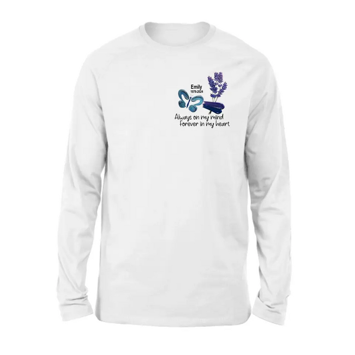 Personalized Memorial Butterfly Shirt/Hoodie - Memorial Gift Idea For Family Member - Always On My Mind Forever In My Heart