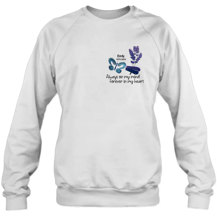 Personalized Memorial Butterfly Shirt/Hoodie - Memorial Gift Idea For Family Member - Always On My Mind Forever In My Heart