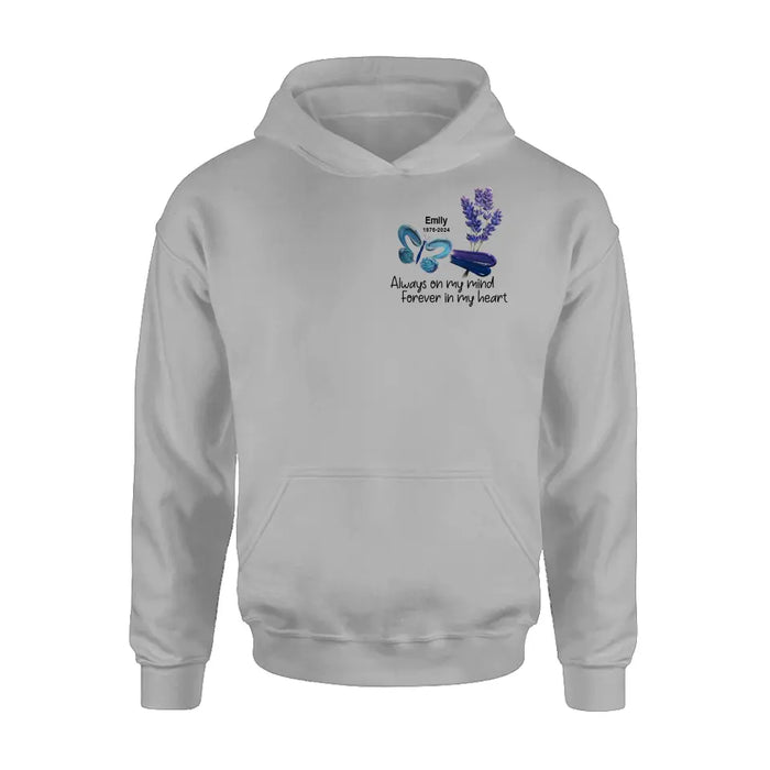 Personalized Memorial Butterfly Shirt/Hoodie - Memorial Gift Idea For Family Member - Always On My Mind Forever In My Heart