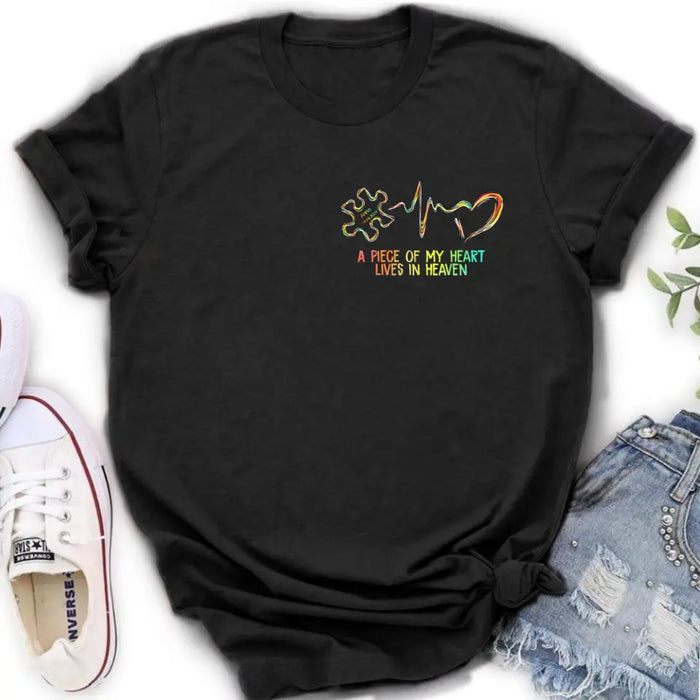 Personalized Memorial T-Shirt/Hoodie - Memorial Gift For Family Member - A Piece Of My Heart Lives In Heaven