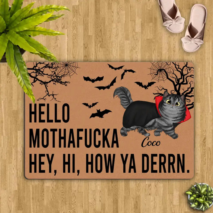 Personalized Cat Doormat - Halloween Gift Idea For Cat Lover - Up to 5 Cats - Hello Mothafucka
