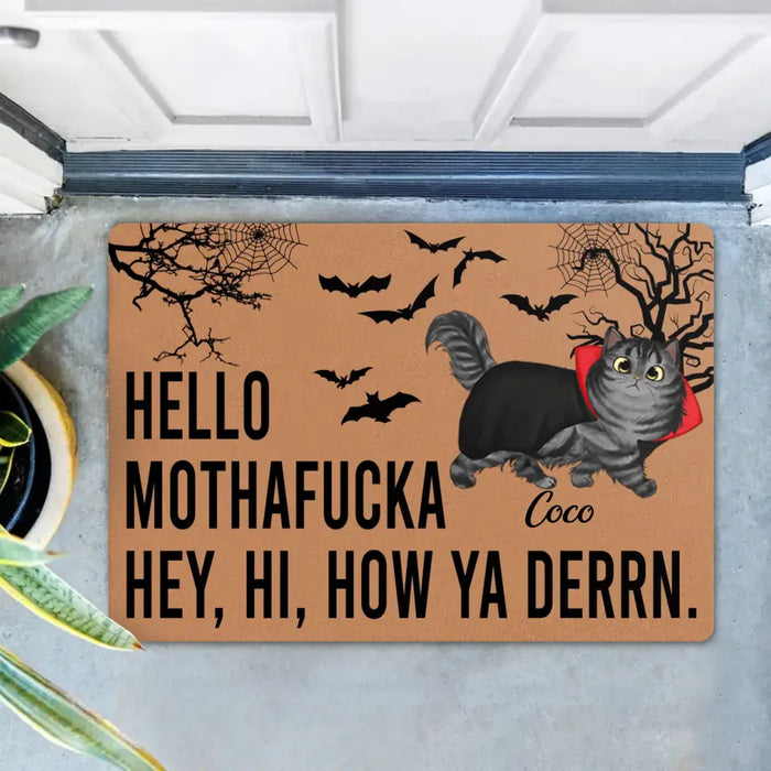 Personalized Cat Doormat - Halloween Gift Idea For Cat Lover - Up to 5 Cats - Hello Mothafucka