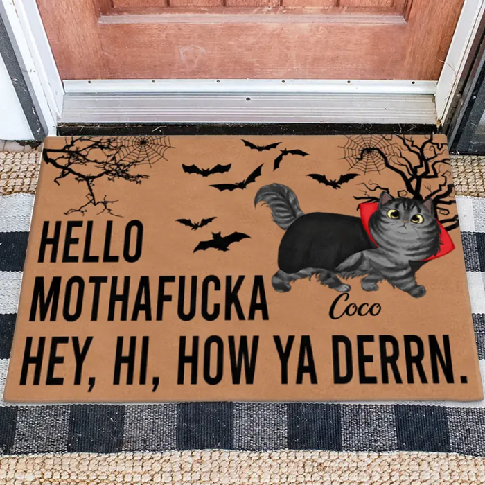 Personalized Cat Doormat - Halloween Gift Idea For Cat Lover - Up to 5 Cats - Hello Mothafucka
