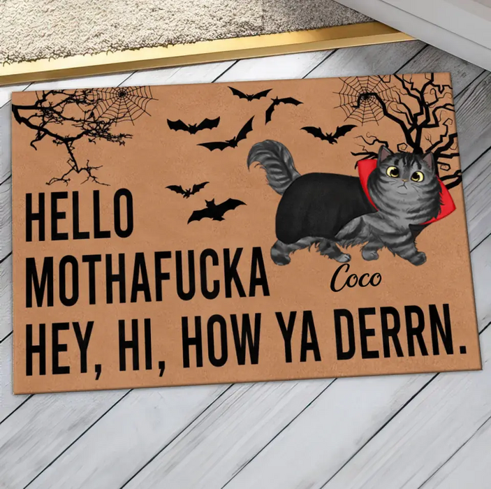 Personalized Cat Doormat - Halloween Gift Idea For Cat Lover - Up to 5 Cats - Hello Mothafucka