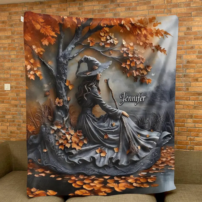 Personalized Witch Broom Quilt/Fleece Throw Blanket - Halloween/Birthday Gift Idea For Yourself, Women, Witch Lovers