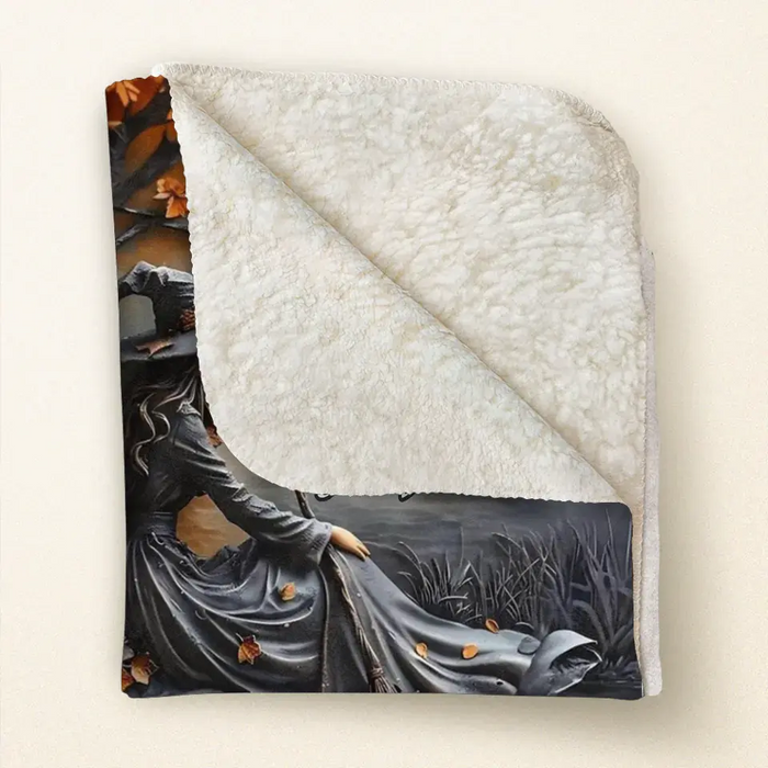 Personalized Witch Broom Quilt/Fleece Throw Blanket - Halloween/Birthday Gift Idea For Yourself, Women, Witch Lovers