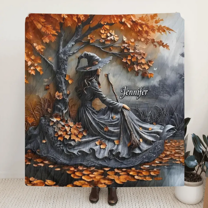 Personalized Witch Broom Quilt/Fleece Throw Blanket - Halloween/Birthday Gift Idea For Yourself, Women, Witch Lovers