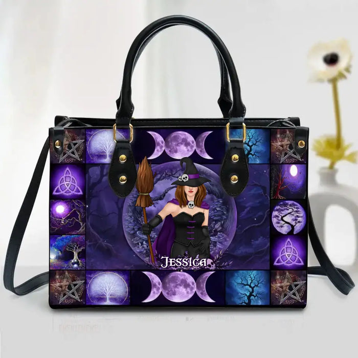 Personalized With PU Leather Handbag with Long Straps - Gift Idea For Witch/Halloween - Custom Witch's Name