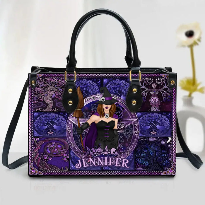 Personalized Witch PU Leather Handbag with Long Straps - Halloween/Witch/Friend Gift Idea