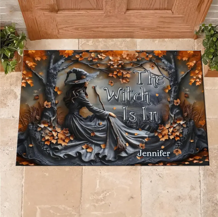 Personalized Witch Broom Doormat - Halloween/Birthday Gift Idea For Yourself, Women, Witch Lovers - The Witch Is In