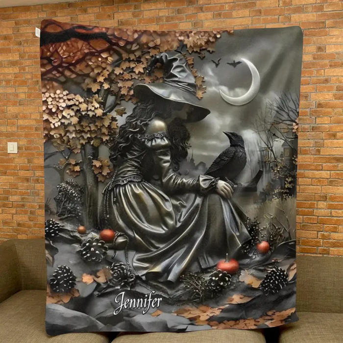 Personalized Witch Fleece Throw Blanket & Quilt - Halloween/Birthday Gift Idea For Friends, Witch Lovers