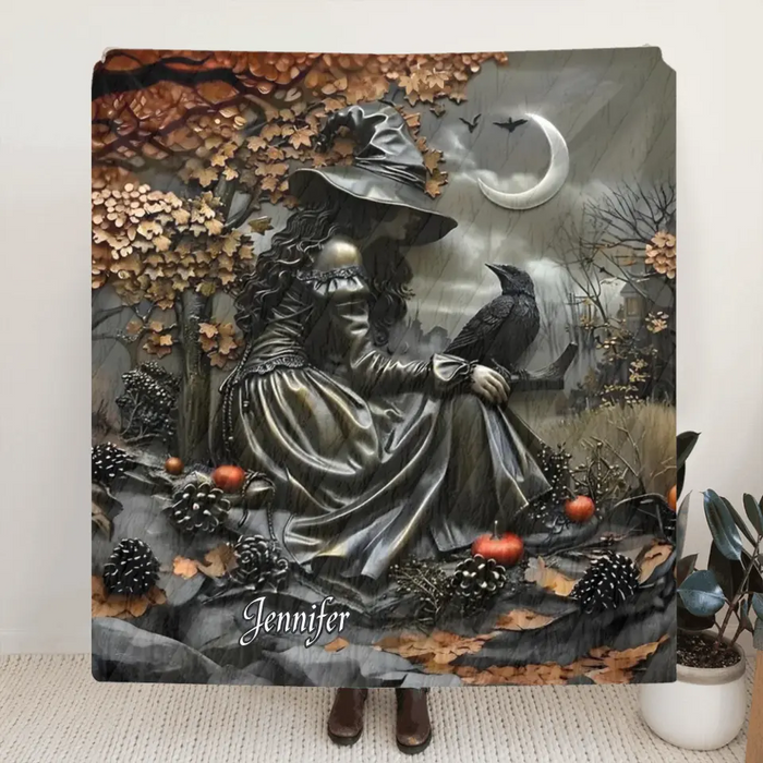 Personalized Witch Fleece Throw Blanket & Quilt - Halloween/Birthday Gift Idea For Friends, Witch Lovers