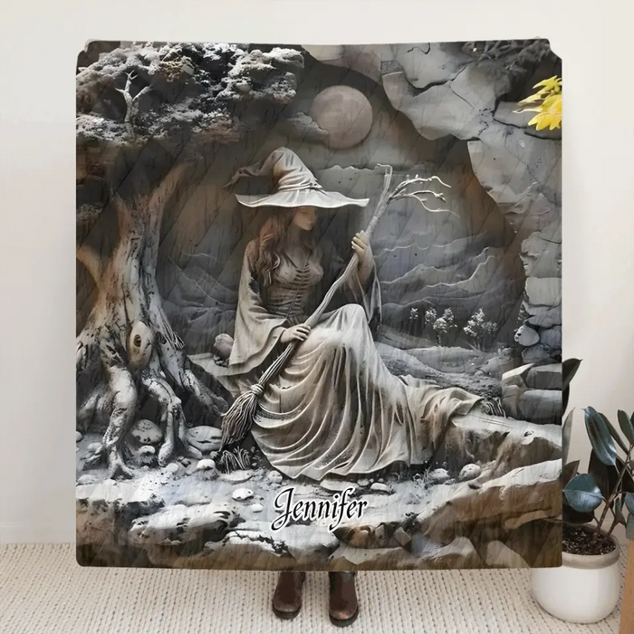 Personalized Witch Quilt/Fleece Throw Blanket - Halloween/Birthday Gift Idea For Yourself, Witch Lovers