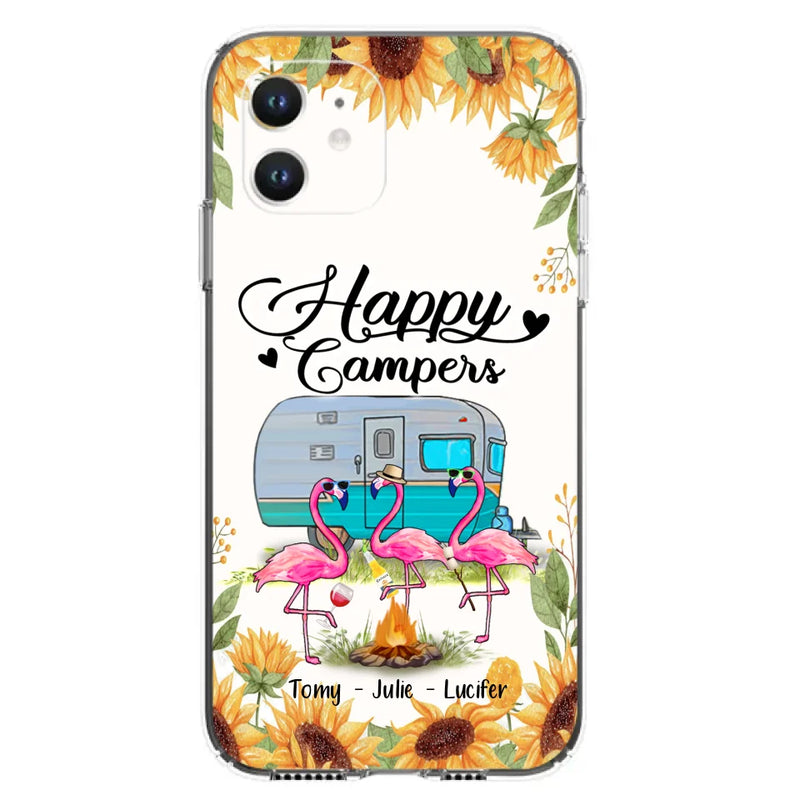 Custom Personalized Camping Flamingo Phone Case - Happy Campers - For iPhone And Samsung Phone Case - JLDWNZ