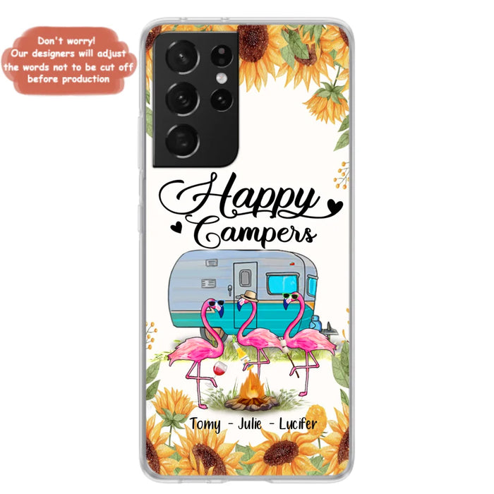 Custom Personalized Camping Flamingo Phone Case - Happy Campers - For iPhone And Samsung Phone Case - JLDWNZ