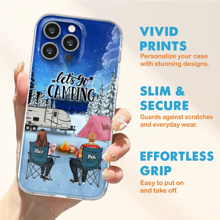 Personalized Christmas Camping Phone Case - Christmas Gift For Family/Couple/Camping Lover - Up to 2 Kids and 3 Pets - Let's Go Camping - Case For iPhone And Samsung