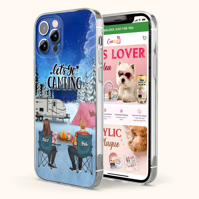 Personalized Christmas Camping Phone Case - Christmas Gift For Family/Couple/Camping Lover - Up to 2 Kids and 3 Pets - Let's Go Camping - Case For iPhone And Samsung