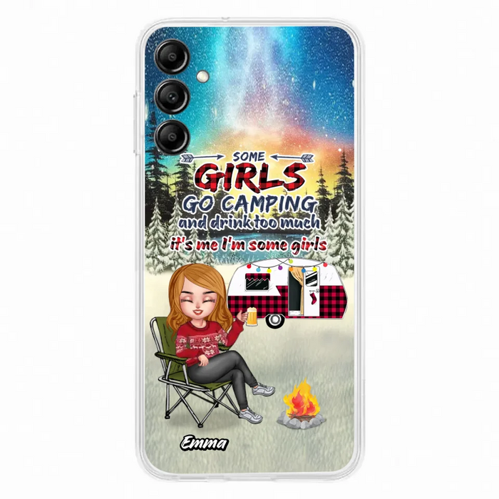 Personalized Xmas Camping Girl Phone Case - Christmas Gift For Camping Lover - Up to 3 Dogs - Some Girls Go Camping And Drink Too Much - iPhone And Samsung