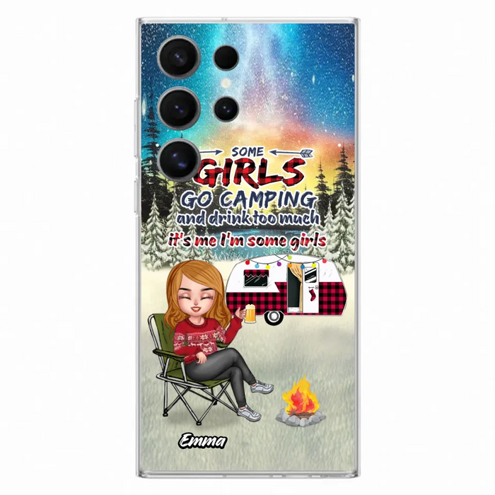 Personalized Xmas Camping Girl Phone Case - Christmas Gift For Camping Lover - Up to 3 Dogs - Some Girls Go Camping And Drink Too Much - iPhone And Samsung