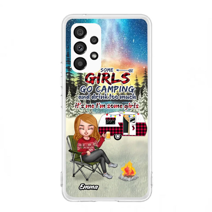 Personalized Xmas Camping Girl Phone Case - Christmas Gift For Camping Lover - Up to 3 Dogs - Some Girls Go Camping And Drink Too Much - iPhone And Samsung