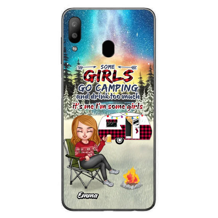 Personalized Xmas Camping Girl Phone Case - Christmas Gift For Camping Lover - Up to 3 Dogs - Some Girls Go Camping And Drink Too Much - iPhone And Samsung