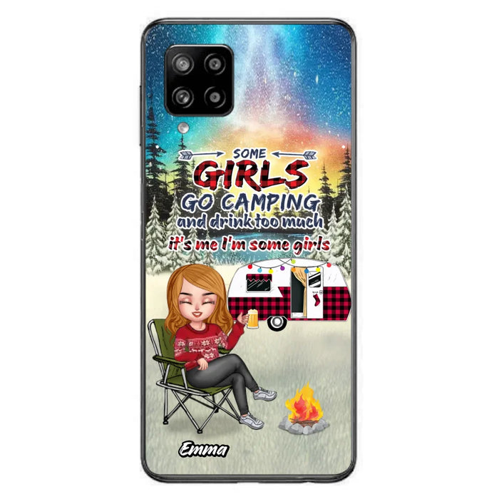Personalized Xmas Camping Girl Phone Case - Christmas Gift For Camping Lover - Up to 3 Dogs - Some Girls Go Camping And Drink Too Much - iPhone And Samsung