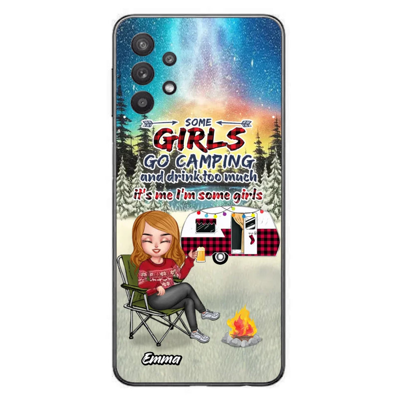Personalized Xmas Camping Girl Phone Case - Christmas Gift For Camping Lover - Up to 3 Dogs - Some Girls Go Camping And Drink Too Much - iPhone And Samsung