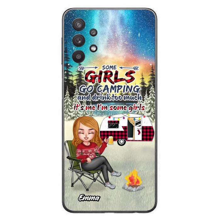 Personalized Xmas Camping Girl Phone Case - Christmas Gift For Camping Lover - Up to 3 Dogs - Some Girls Go Camping And Drink Too Much - iPhone And Samsung