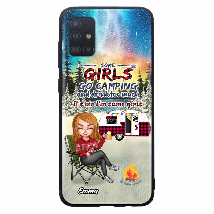 Personalized Xmas Camping Girl Phone Case - Christmas Gift For Camping Lover - Up to 3 Dogs - Some Girls Go Camping And Drink Too Much - iPhone And Samsung