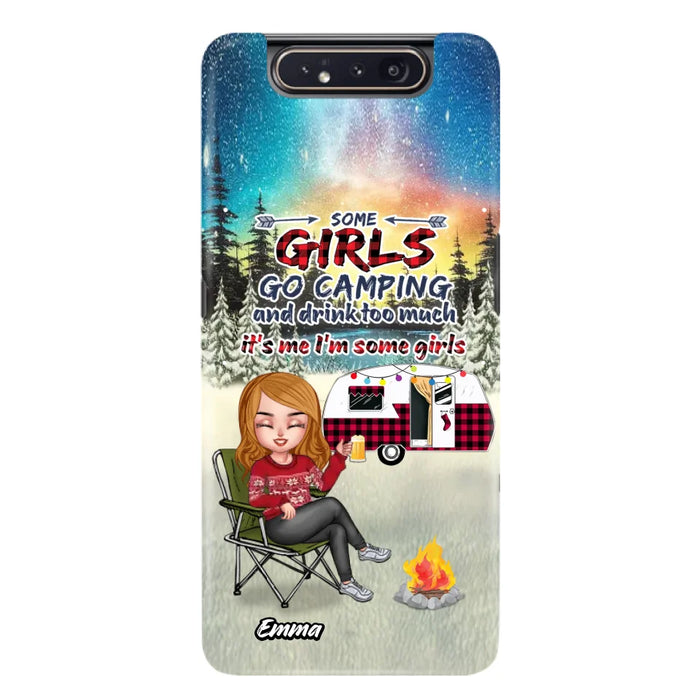 Personalized Xmas Camping Girl Phone Case - Christmas Gift For Camping Lover - Up to 3 Dogs - Some Girls Go Camping And Drink Too Much - iPhone And Samsung
