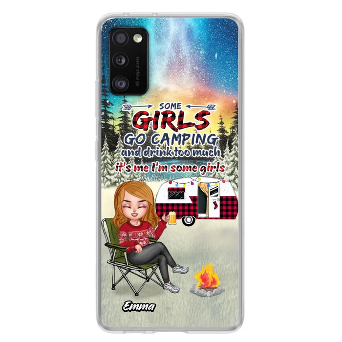 Personalized Xmas Camping Girl Phone Case - Christmas Gift For Camping Lover - Up to 3 Dogs - Some Girls Go Camping And Drink Too Much - iPhone And Samsung