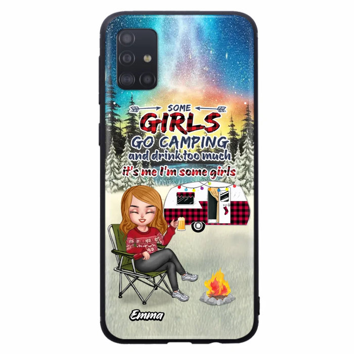 Personalized Xmas Camping Girl Phone Case - Christmas Gift For Camping Lover - Up to 3 Dogs - Some Girls Go Camping And Drink Too Much - iPhone And Samsung