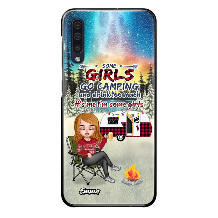 Personalized Xmas Camping Girl Phone Case - Christmas Gift For Camping Lover - Up to 3 Dogs - Some Girls Go Camping And Drink Too Much - iPhone And Samsung