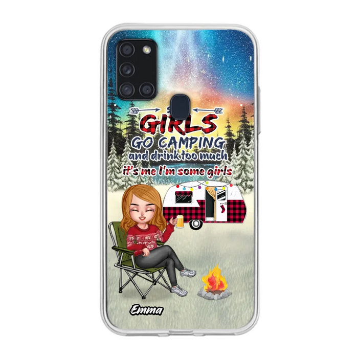 Personalized Xmas Camping Girl Phone Case - Christmas Gift For Camping Lover - Up to 3 Dogs - Some Girls Go Camping And Drink Too Much - iPhone And Samsung