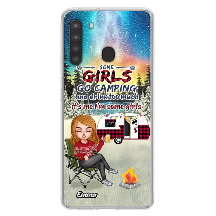 Personalized Xmas Camping Girl Phone Case - Christmas Gift For Camping Lover - Up to 3 Dogs - Some Girls Go Camping And Drink Too Much - iPhone And Samsung