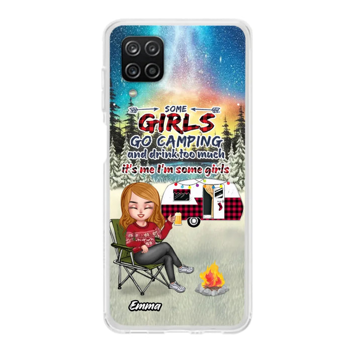 Personalized Xmas Camping Girl Phone Case - Christmas Gift For Camping Lover - Up to 3 Dogs - Some Girls Go Camping And Drink Too Much - iPhone And Samsung