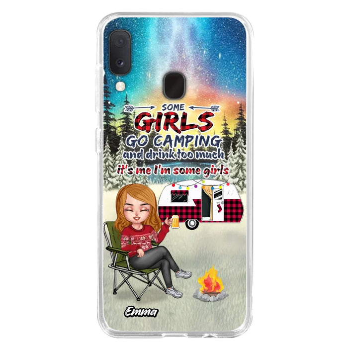 Personalized Xmas Camping Girl Phone Case - Christmas Gift For Camping Lover - Up to 3 Dogs - Some Girls Go Camping And Drink Too Much - iPhone And Samsung