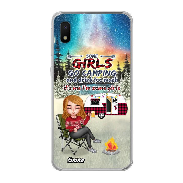 Personalized Xmas Camping Girl Phone Case - Christmas Gift For Camping Lover - Up to 3 Dogs - Some Girls Go Camping And Drink Too Much - iPhone And Samsung
