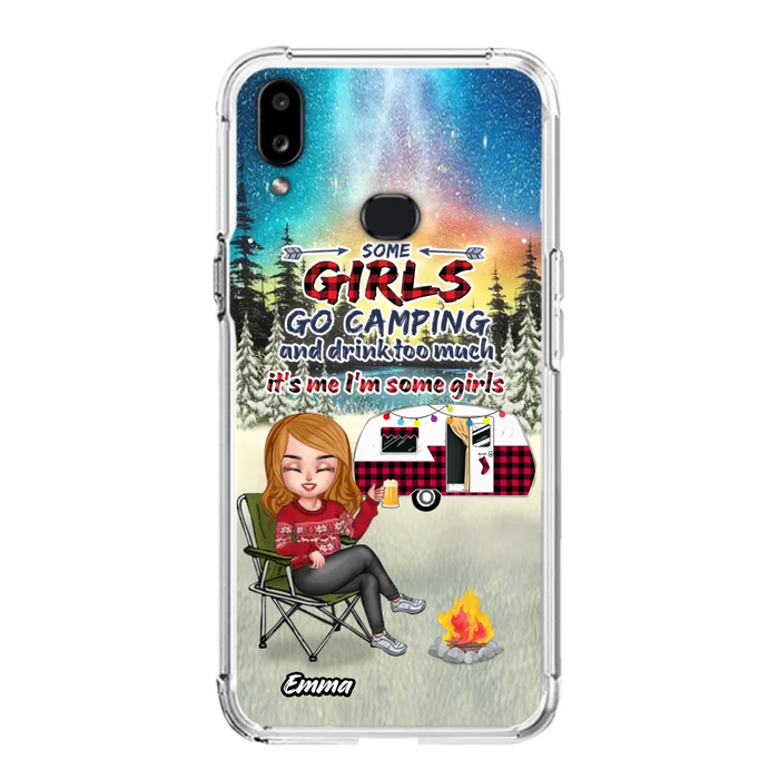 Personalized Xmas Camping Girl Phone Case - Christmas Gift For Camping Lover - Up to 3 Dogs - Some Girls Go Camping And Drink Too Much - iPhone And Samsung