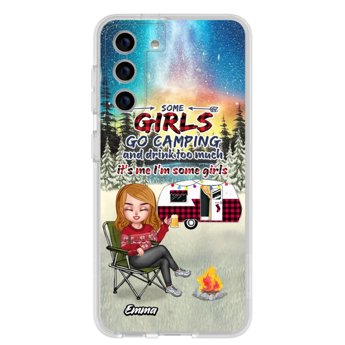 Personalized Xmas Camping Girl Phone Case - Christmas Gift For Camping Lover - Up to 3 Dogs - Some Girls Go Camping And Drink Too Much - iPhone And Samsung